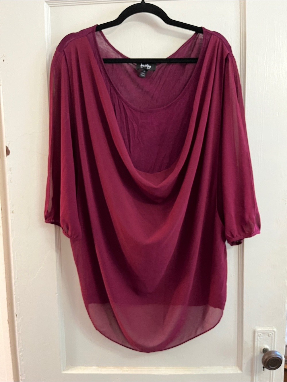 by & by Draped Chiffon Blouse - Plum